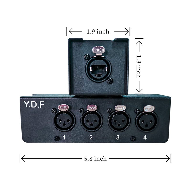 YDF 4 Channel 3-Pin XLR Male to Female Over Ethercon Cable Multi Extender for Stage Lighting and Recording Studio- XLR/AES/DMX Channel Over Shielded Cat5/Cat5E/Cat6/Cat7 Ethernet Cable (1 Male+1 Female） - Image 5